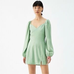 Kendall And Kylie Bustier Slit Satin Mini Dress in Green